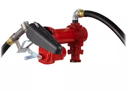 Fill-Rite 20 gpm, 12v dc high flow pump, 1in x 12ft hose, 1in manual nozzle, 5ft ground wire