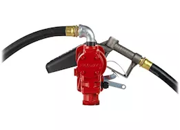 Fill-Rite 20 gpm, 12v dc high flow pump, 1in x 12ft hose, 1in manual nozzle, 5ft ground wire