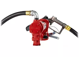 Fill-Rite 20 gpm, 12v dc high flow pump, 1in x 12ft hose, 1in manual nozzle, 5ft ground wire