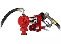 Fill-Rite 20 gpm, 12v dc high flow pump, 1in x 12ft hose, 1in manual nozzle, 5ft ground wire