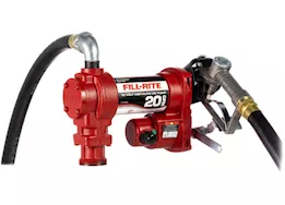 Fill-Rite 20 gpm, 12v dc high flow pump, 1in x 12ft hose, 1in manual nozzle, 5ft ground wire