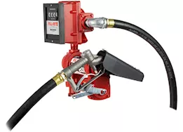 Fill-Rite 20 gpm, 12v dc high flow pump, 1in x 12ft hose, 1in manual nozzle, 5ft ground wire