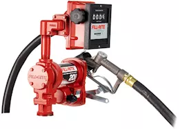 Fill-Rite 20 gpm, 12v dc high flow pump, 1in x 12ft hose, 1in manual nozzle, 5ft ground wire