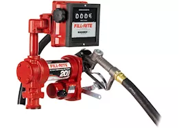 Fill-Rite 20 gpm, 12v dc high flow pump, 1in x 12ft hose, 1in manual nozzle, 5ft ground wire