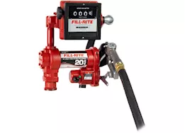 Fill-Rite 20 gpm, 12v dc high flow pump, 1in x 12ft hose, 1in manual nozzle, 5ft ground wire