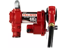 Fill-Rite 15 gpm, 115v ac 60 hz pump, 3/4in x 12ft hose, 3/4in automatic nozzle (unleaded spout & red cover)