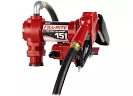 Fill-Rite 15 gpm, 115v ac 60 hz pump, 3/4in x 12ft hose, 3/4in automatic nozzle (unleaded spout & red cover)