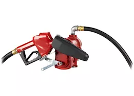 Fill-Rite 15 gpm, 115v ac 60 hz pump, 3/4in x 12ft hose, 3/4in automatic nozzle (unleaded spout & red cover)