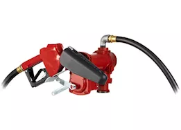 Fill-Rite 15 gpm, 115v ac 60 hz pump, 3/4in x 12ft hose, 3/4in automatic nozzle (unleaded spout & red cover)