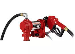 Fill-Rite 15 gpm, 115v ac 60 hz pump, 3/4in x 12ft hose, 3/4in automatic nozzle (unleaded spout & red cover)