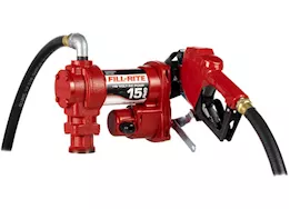 Fill-Rite 15 gpm, 115v ac 60 hz pump, 3/4in x 12ft hose, 3/4in automatic nozzle (unleaded spout & red cover)