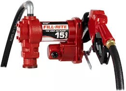 Fill-Rite 15 gpm, 115v ac 60 hz pump, 3/4in x 12ft hose, 3/4in automatic nozzle (unleaded spout & red cover)