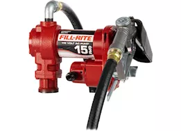 Fill-Rite 15 gpm, 115v ac 60 hz pump, 3/4in x 12ft hose, 3/4in manual nozzle, telescoping steel suction pipe