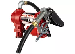 Fill-Rite 15 gpm, 115v ac 60 hz pump, 3/4in x 12ft hose, 3/4in manual nozzle, telescoping steel suction pipe