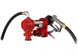 Fill-Rite 15 gpm, 115v ac 60 hz pump, 3/4in x 12ft hose, 3/4in manual nozzle, telescoping steel suction pipe