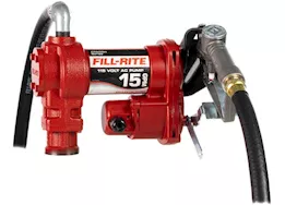 Fill-Rite 15 gpm, 115v ac 60 hz pump, 3/4in x 12ft hose, 3/4in manual nozzle, telescoping steel suction pipe