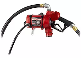 Fill-Rite 25 gpm, 12-24v dc ultra high flow pump, 1in x 18ft hose, ultra high flow automatic nozzle.