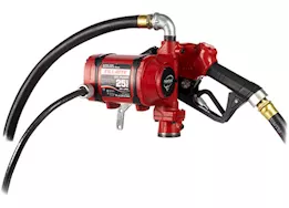 Fill-Rite 25 gpm, 12-24v dc ultra high flow pump, 1in x 18ft hose, ultra high flow automatic nozzle.