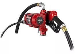 Fill-Rite 25 gpm, 12-24v dc ultra high flow pump, 1in x 18ft hose, ultra high flow automatic nozzle.