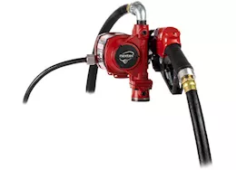 Fill-Rite 25 gpm, 12-24v dc ultra high flow pump, 1in x 18ft hose, ultra high flow automatic nozzle.