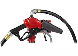 Fill-Rite 25 gpm, 12-24v dc ultra high flow pump, 1in x 18ft hose, ultra high flow automatic nozzle.