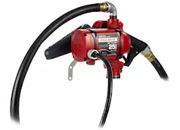 Fill-Rite 25 gpm, 12-24v dc ultra high flow pump, 1in x 18ft hose, ultra high flow automatic nozzle.