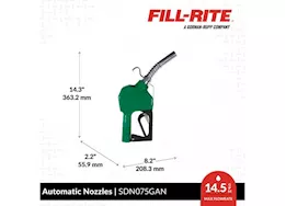 Fill-Rite 3/4in automatic diesel spout nozzle standard flow w/hook & spring on spout green