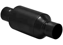 Flowmaster Outlaw race shorty muffler, 2.50in in/out:12.00in long overall,