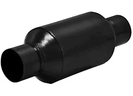 Flowmaster Outlaw race shorty muffler, 2.50in in/out:12.00in long overall,