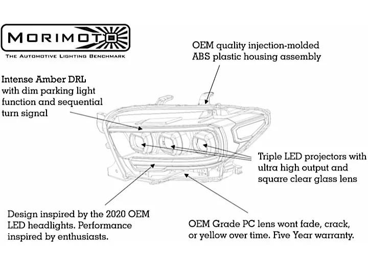 Morimoto Lighting 16-c tacoma morimoto xb led projector headlights (amber drl)