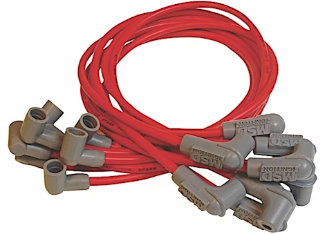 MSD Ignition SBC SUPER CONDUCTOR SPARK PLUG WIRE SET, SOCKET DISTRIBUTOR CAP, RED JACKE