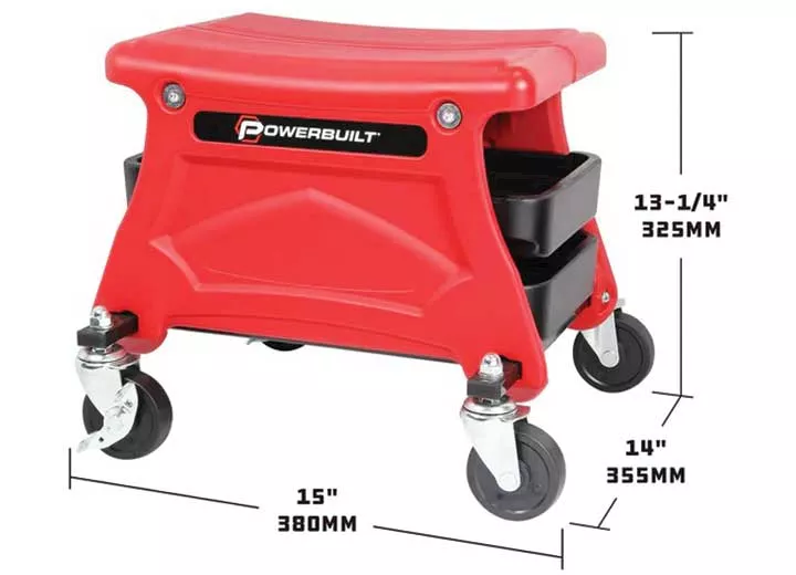 Powerbuilt Heavy duty compact rolling seat with storage trays