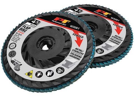 Performance Tool VENTED FLAP DISC, 40-GRIT ZIRC, 4.5IN, 2 PCS