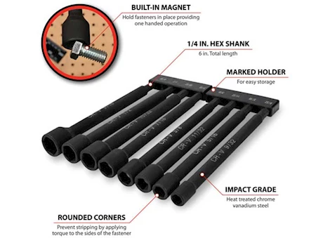 Performance Tool SAE MAGNETIC NUT DRIVER BIT SET, 8 PCS