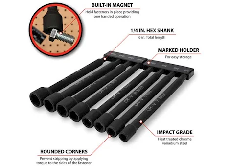 Performance Tool MET MAGNETIC NUT DRIVER BIT SET, 8 PCS