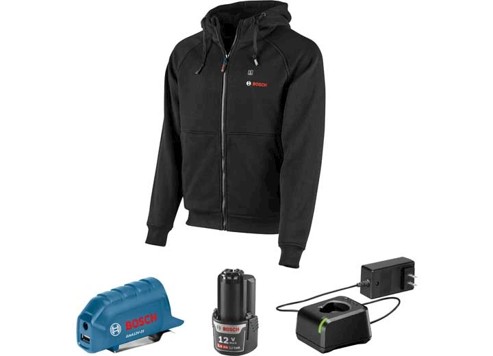 Robert Bosch Tool Company 12V MAX HEATED HOODIE KIT W/ 1- 2 AH BATTERY, CHARGER & HOLSTER - 3XL