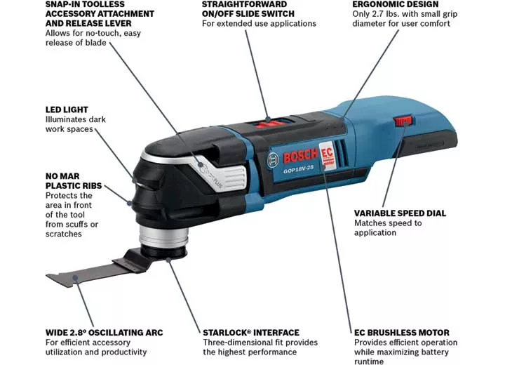 Robert Bosch Tool Company 18v brushless starlock plus oscillating multi-tool (bare tool), blue/black