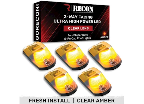 Recon Truck Accessories 17-C F250/F350/F450 SUPERDUTY (5 PC SET) CLEAR CAB ROOF LIGHT LENS W/AMBER LED