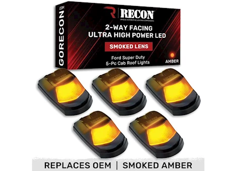 Recon Truck Accessories 17-22 F250/F350/F450 SUPERDUTY (5 PC SET) SMOKED CAB ROOF LIGHT LENS W/AMBER LED