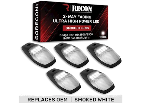 Recon Truck Accessories 19-C RAM 2500/3500HD (5 PC SET) SMOKED CAB ROOF LIGHT LENS WITH 2-WAY WHITE LED