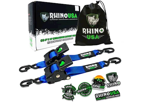 Rhino USA RETRACTABLE RATCHET STRAPS 2IN X 10FT (2-PACK) BLUE