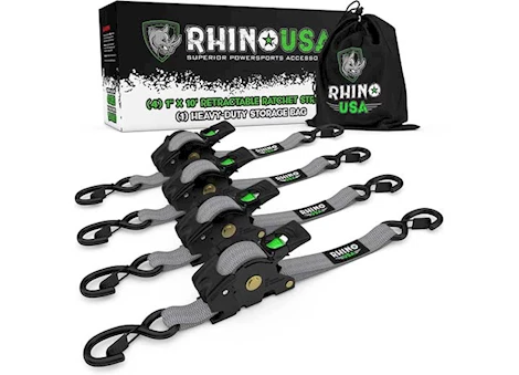 Rhino USA Retractable ratchet straps 1in x 10ft (4-pack) gray Main Image