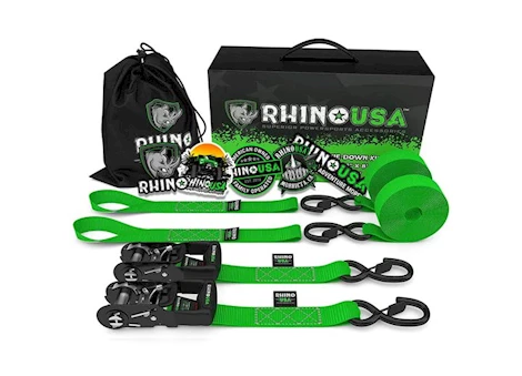 Rhino USA 1.6in x 8ft hd ratchet tie-down set (2-pack green) Main Image