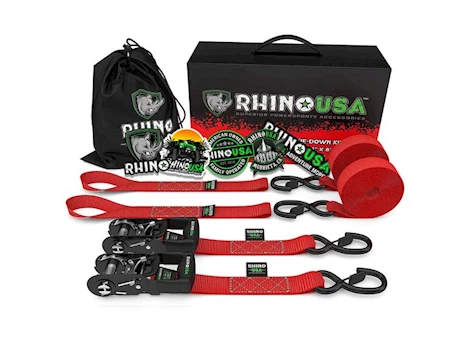 Rhino USA 1.6IN X 8FT HD RATCHET TIE-DOWN SET 2 PACK RED