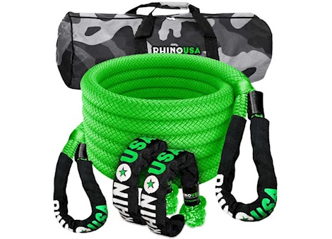 Rhino USA 7/8IN X 30FT KINETIC ROPE RECOVERY KIT W/SOFT SHACKLES GREEN