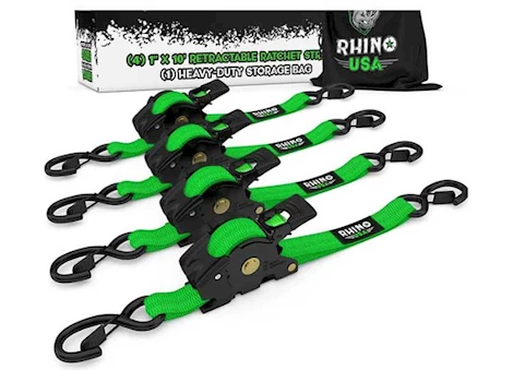 Rhino USA 1in x 10ft retractable ratchet straps (4-pack) Main Image