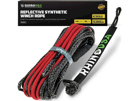 Rhino USA REFLECTIVE SYNTHETIC WINCH ROPE 3/8IN X 94FT - BLACK