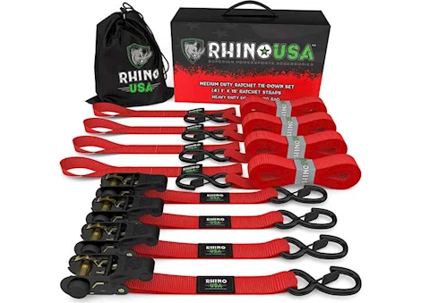 Rhino USA MEDIUM DUTY RATCHET STRAP TIE-DOWN 1IN X 15FT (4-PACK) RED