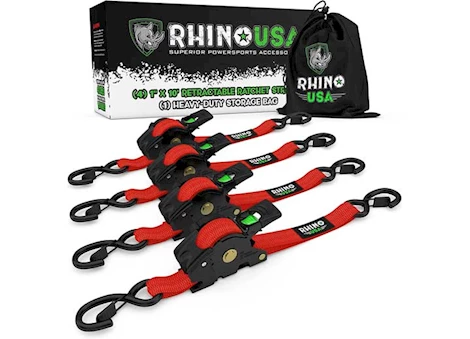 Rhino USA Retractable ratchet straps 1in x 10ft (4-pack) red Main Image