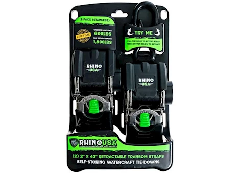Rhino USA RETRACTABLE TRANSOM STRAPS (2-PACK) STAINLESS
